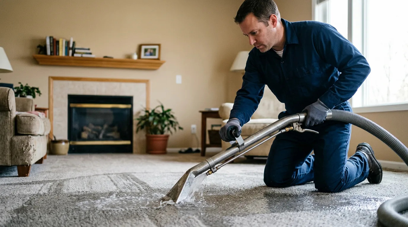Water damage restoration technician working near Worth, MO